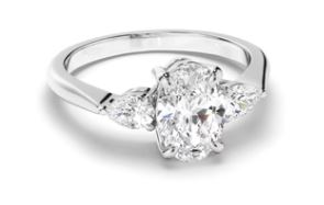Cushion Cut Diamond Trilogy Engagement Ring with Pear Sides