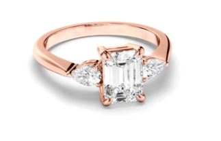 Emerald Cut Diamond Trilogy Engagement Ring with Pear Sides