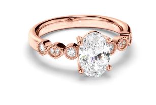 Oval Cut Diamond Engagement Ring with Diamond Sides