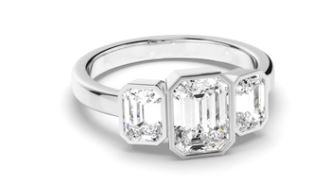 Emerald Cut Diamond Bezel Set Trilogy Engagement Ring