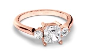 Radiant Cut Diamond Trilogy Engagement Ring with Round Brilliant Sides