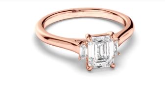 Emerald Cut Diamond Trilogy Engagement Ring with Baguette Sides