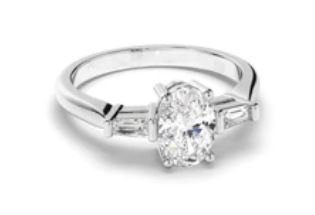Oval Cut Diamond Trilogy Engagement Ring with Baguette Sides