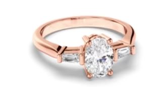 Oval Cut Diamond Trilogy Engagement Ring with Baguette Sides