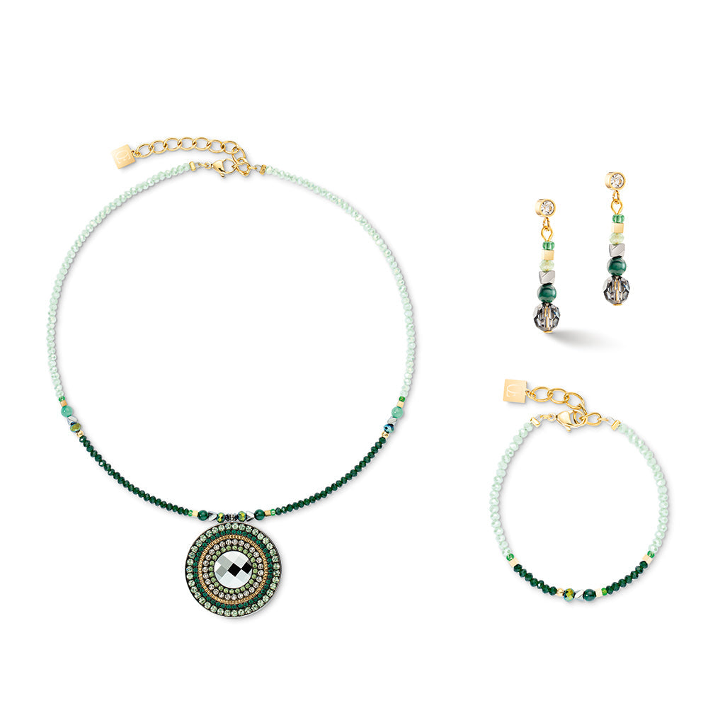 COEUR DE LION Lush Green Malachite Necklace with European Crystal Disk