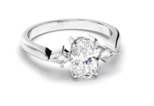 Oval Cut Diamond Trilogy Engagement Ring with Kite Sides