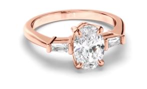 Oval Cut Diamond Trilogy Engagement Ring with Baguette Sides