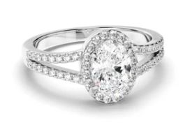 Oval Cut Diamond Halo Engagement Ring with Pave Sides