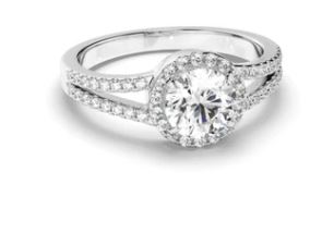 Round Brilliant Cut Diamond Halo Engagement Ring with Pave Sides