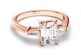 Emerald Cut Diamond Trilogy Engagement Ring with Baguette Sides