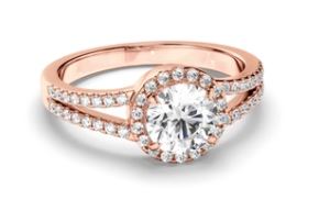 Round Brilliant Cut Diamond Halo Engagement Ring with Pave Sides
