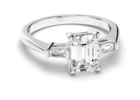 Emerald Cut Diamond Trilogy Engagement Ring with Baguette Sides