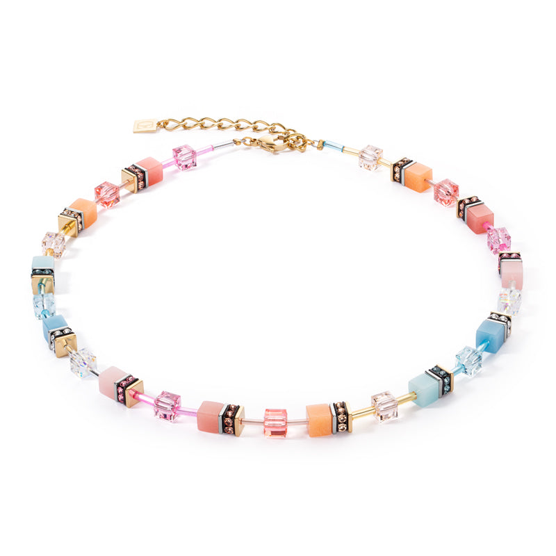 COEUR DE LION Geo Cube Aqua-Apricot Necklace