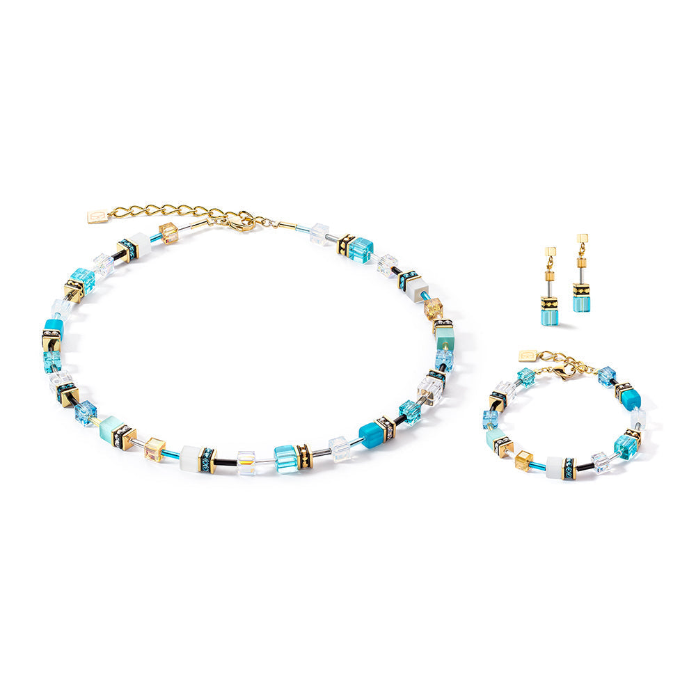 COEUR DE LION Geo Cube Fresh Turquoise, White & Gold Necklace