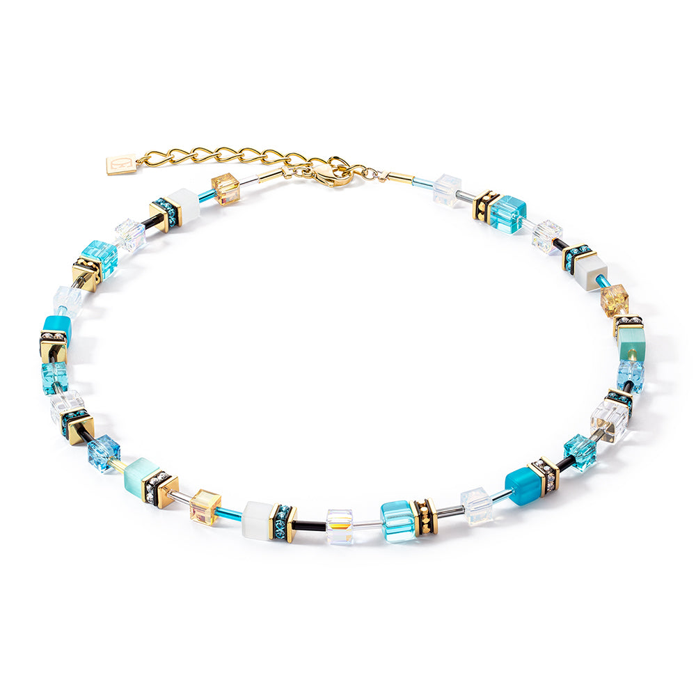 COEUR DE LION Geo Cube Fresh Turquoise, White & Gold Necklace