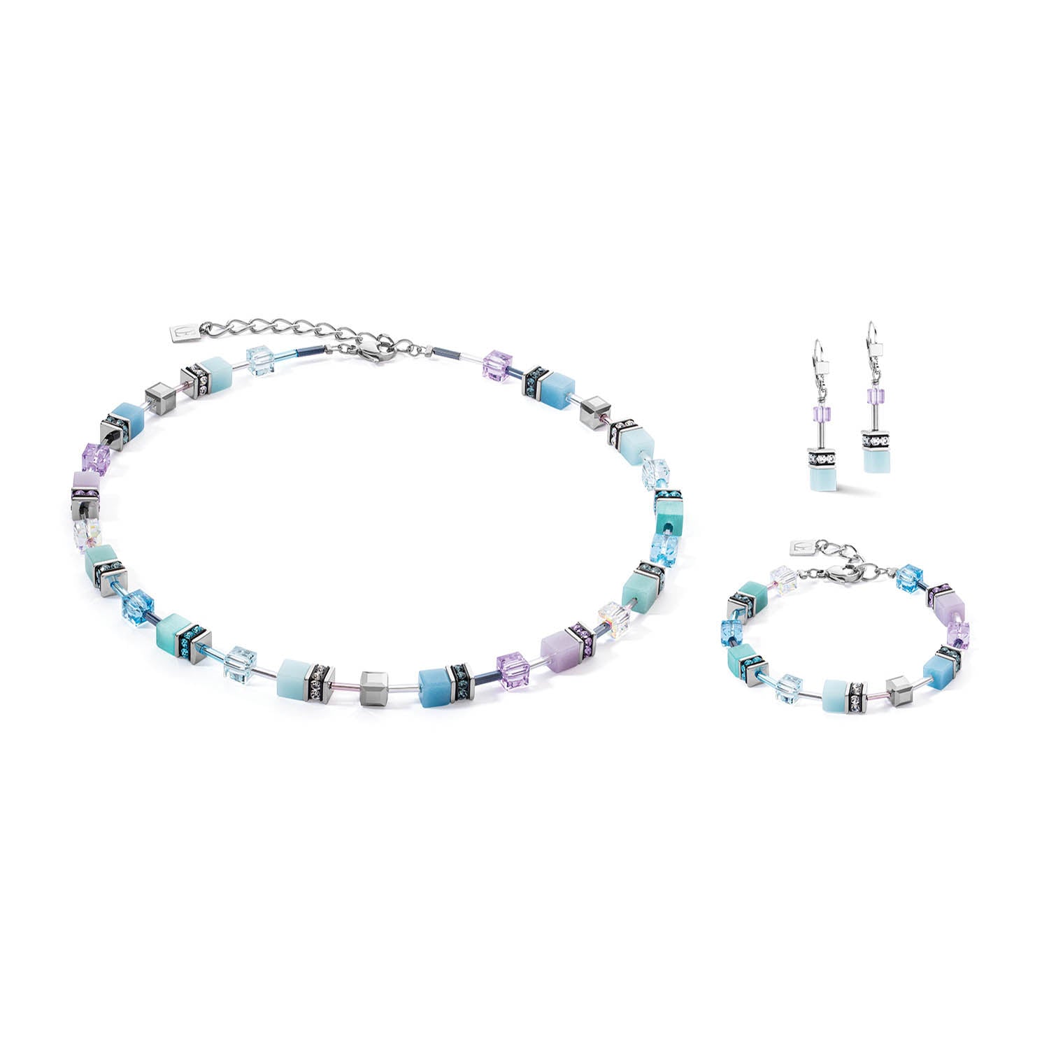 COEUR DE LION Geo Cube Aqua-Lilac Necklace