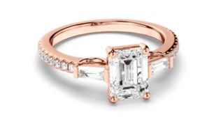 Emerald Cut Diamond Engagement Ring with Baguette & Pave Sides