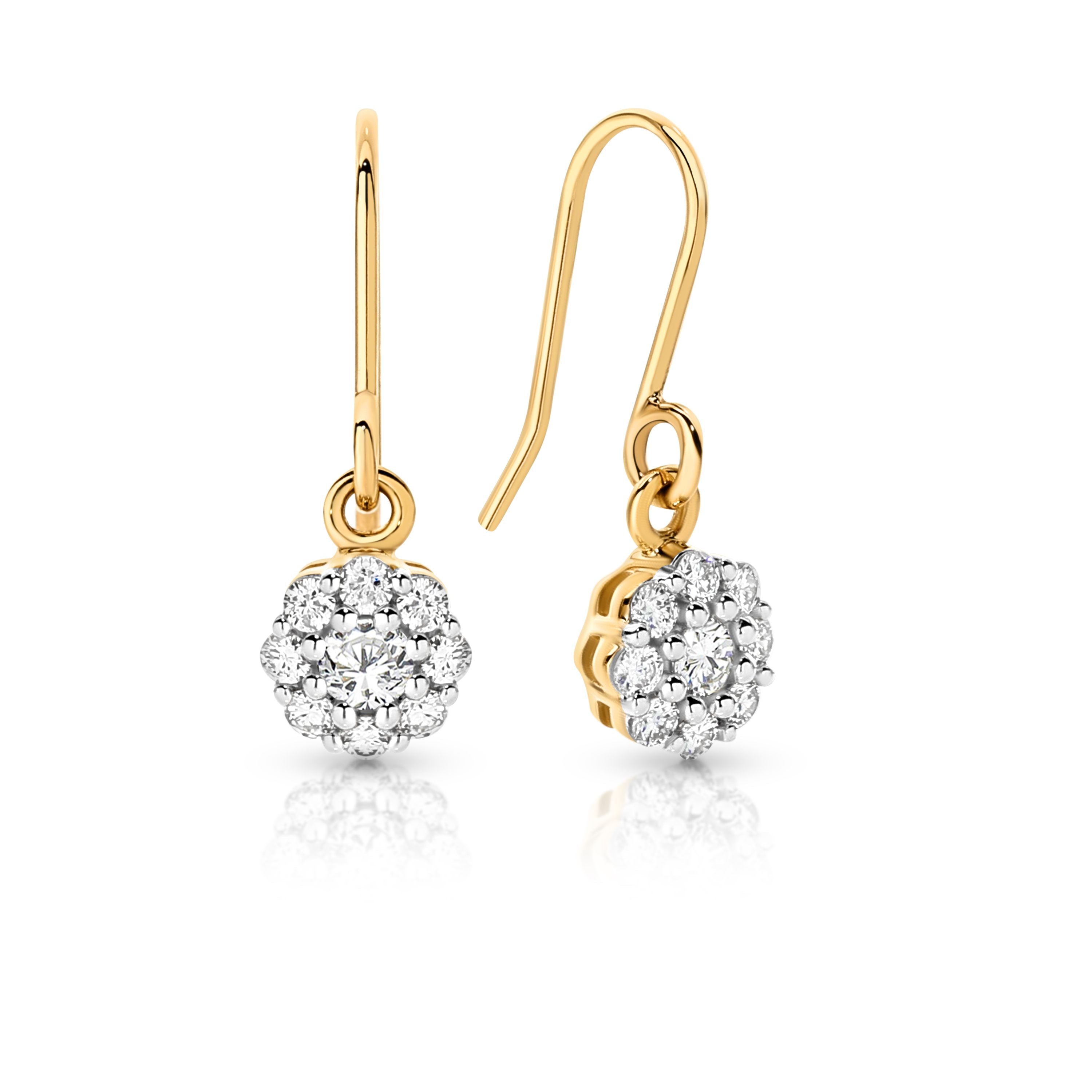 9ct Yellow Gold 0.25ct Diamond Cluster Drops