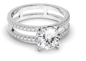 Round Brilliant Cut Diamond Engagement Ring with Pave Sides
