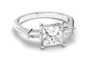 Princess Cut Diamond Trilogy Engagement Ring with Baguette Sides