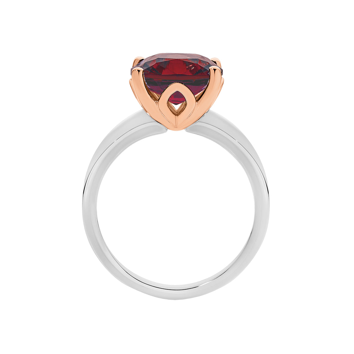 Natural 5.00ct cushion garnet Kikkii ring in 9ct white and rose gold