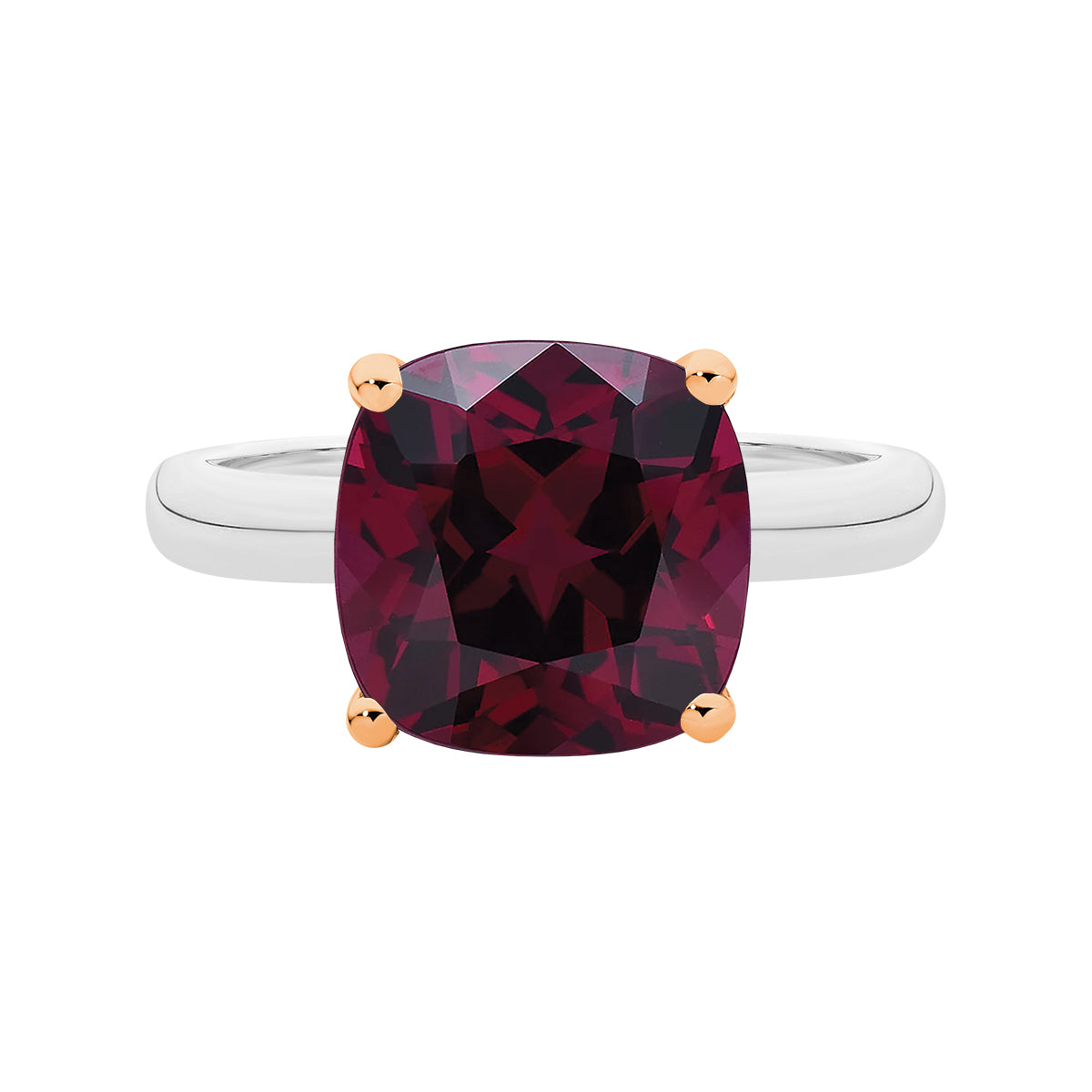 Natural 5.00ct cushion garnet Kikkii ring in 9ct white and rose gold