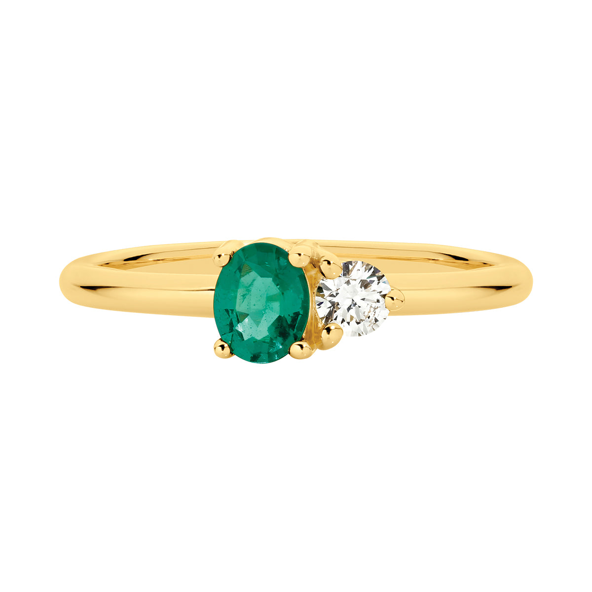 Natural 0.32ct oval emerald and 0.12ct diamond ring in 18ct yellow gold
