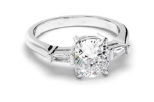 Cushion Cut Diamond Trilogy Engagement Ring with Baguette Sides