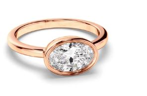 Oval Cut Diamond Bezel East West Solitaire Engagement Ring