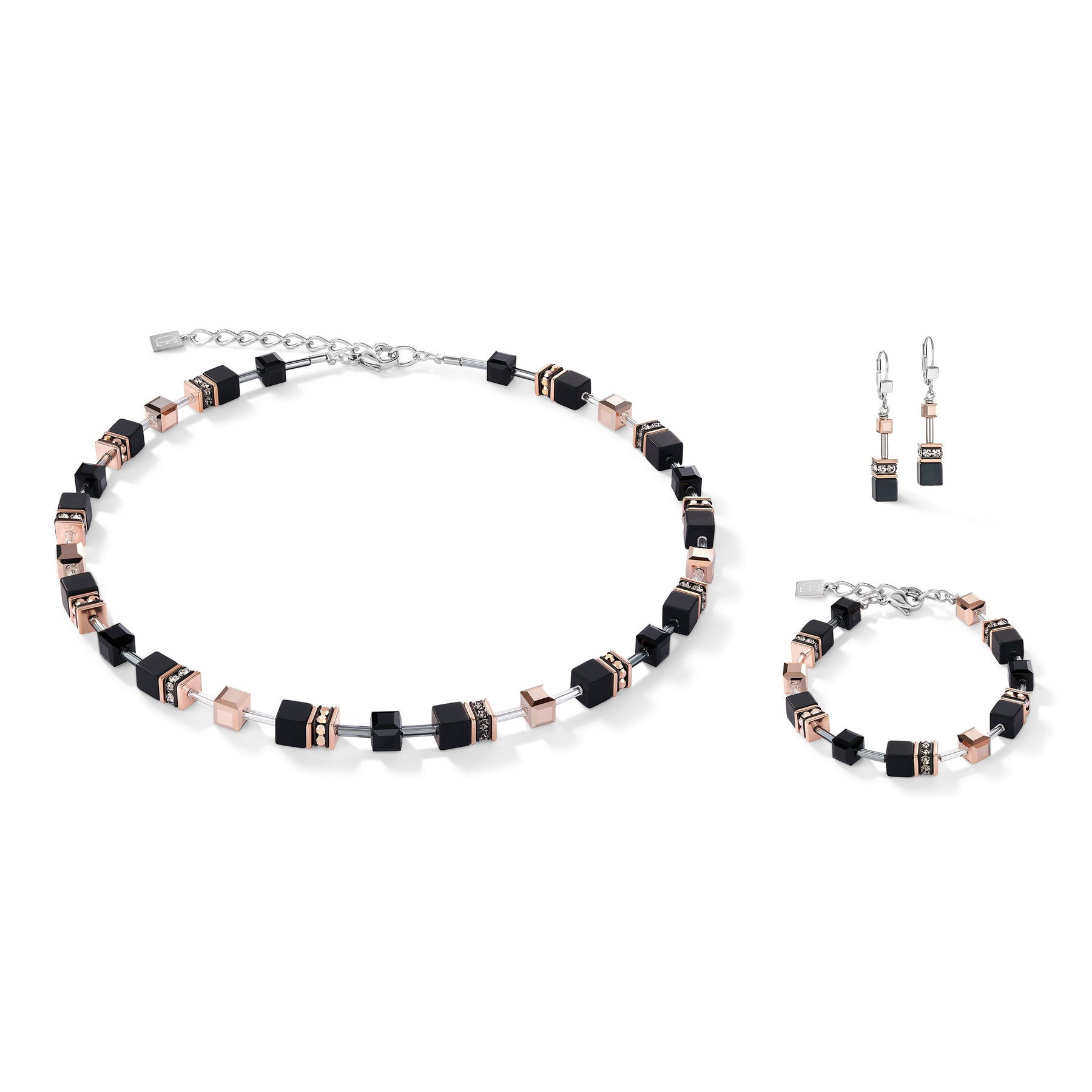 COEUR DE LION Geo Cube Rose Gold & Onyx Necklace