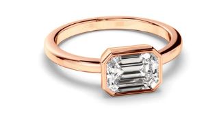 Emerald Cut Diamond Bezel East West Solitaire Engagement Ring