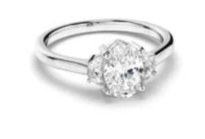 Oval Cut Diamond Trilogy Engagement Ring with Half Moon Sides