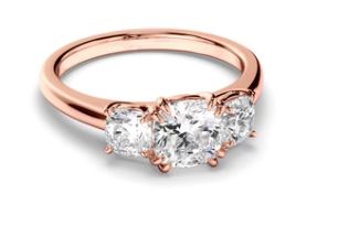 Cushion Cut Diamond Trilogy Engagement Ring with Round Brilliant Sides