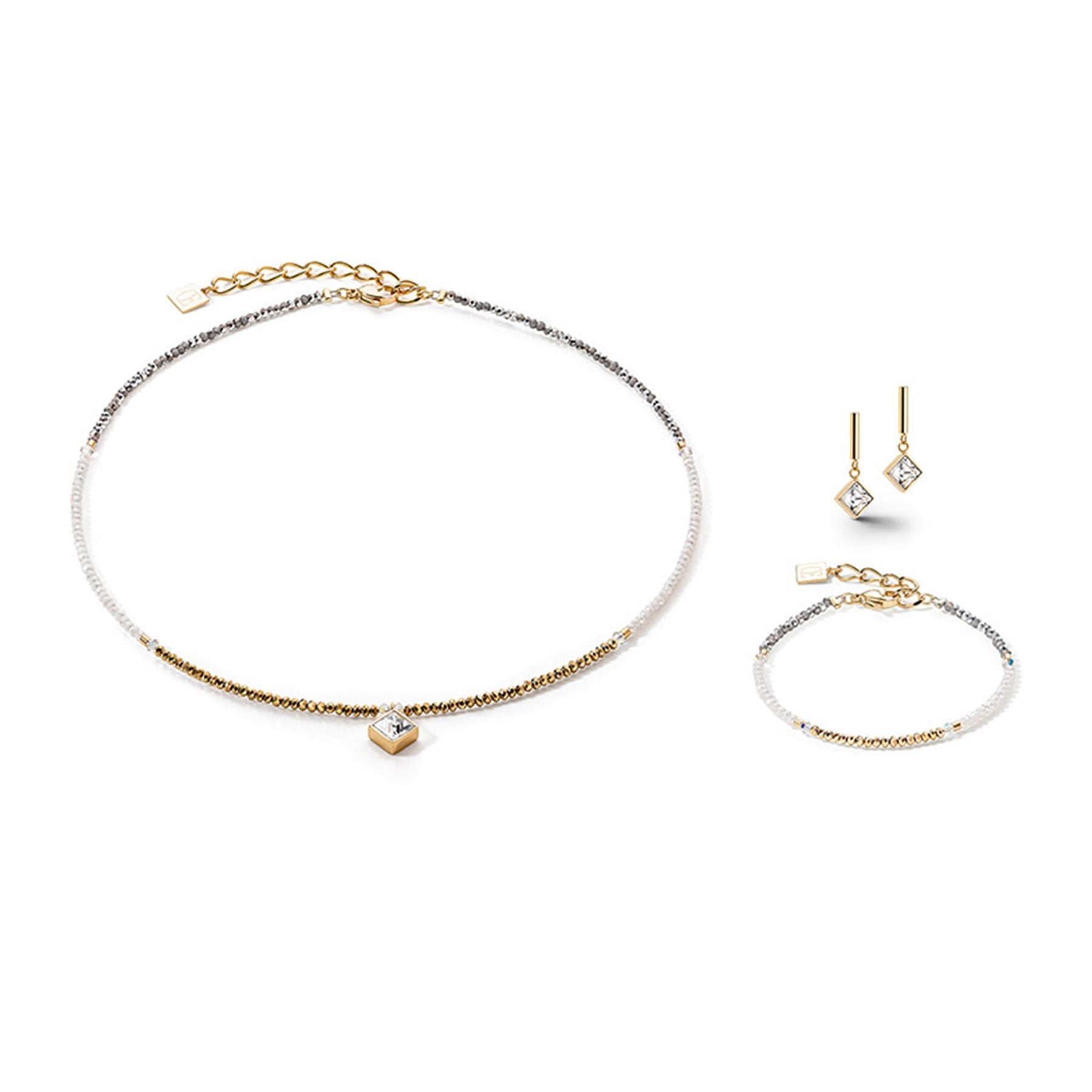 COEUR DE LION Small Crystal Gold, White & Grey Necklace