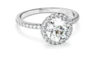 Round Brilliant Cut Diamond Halo Engagement Ring With Pave Band