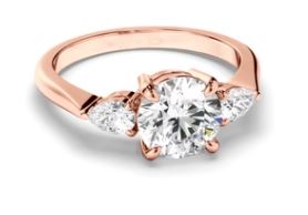 Round Brilliant Cut Diamond Trilogy Engagement Ring with Pear Sides
