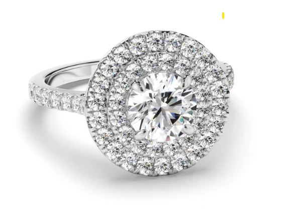 Round Brilliant Cut Diamond Double Halo Engagement Ring