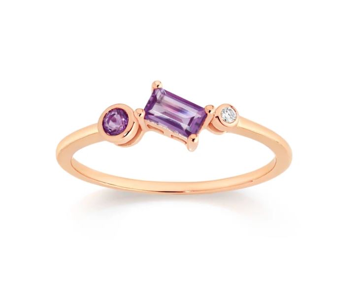 9ct Rose Gold Amethyst & Diamond Scatter Ring
