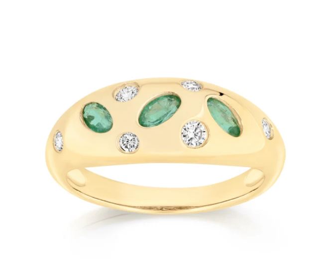 9ct Emerald & 0.21ct Diamond Ring