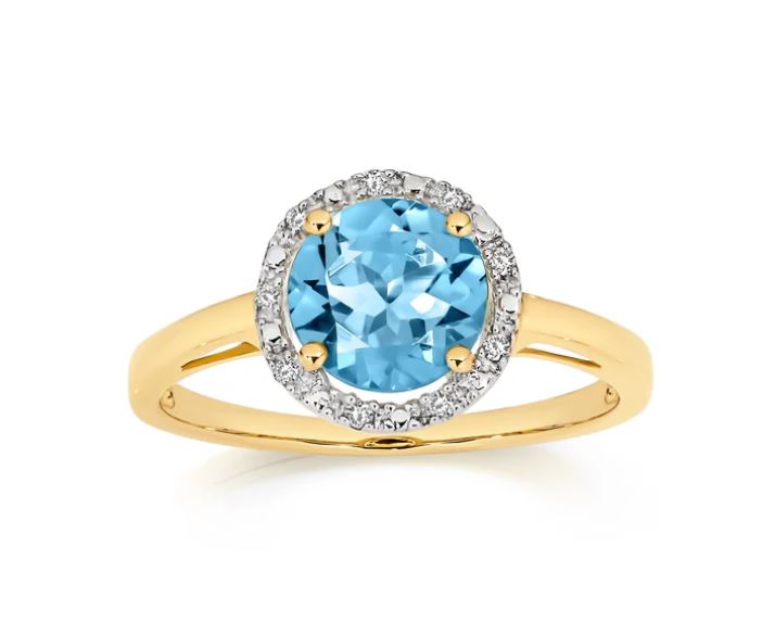 9ct Gold Blue Topaz & Diamond Ring