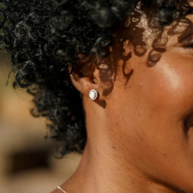 Georgini Opal Glow Blackwattle White Created Opal Earrings Silver