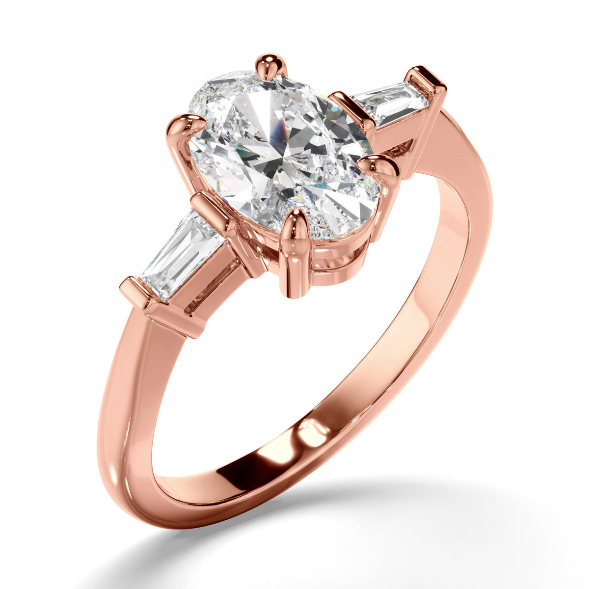 Oval Cut Diamond Trilogy Engagement Ring with Baguette Sides