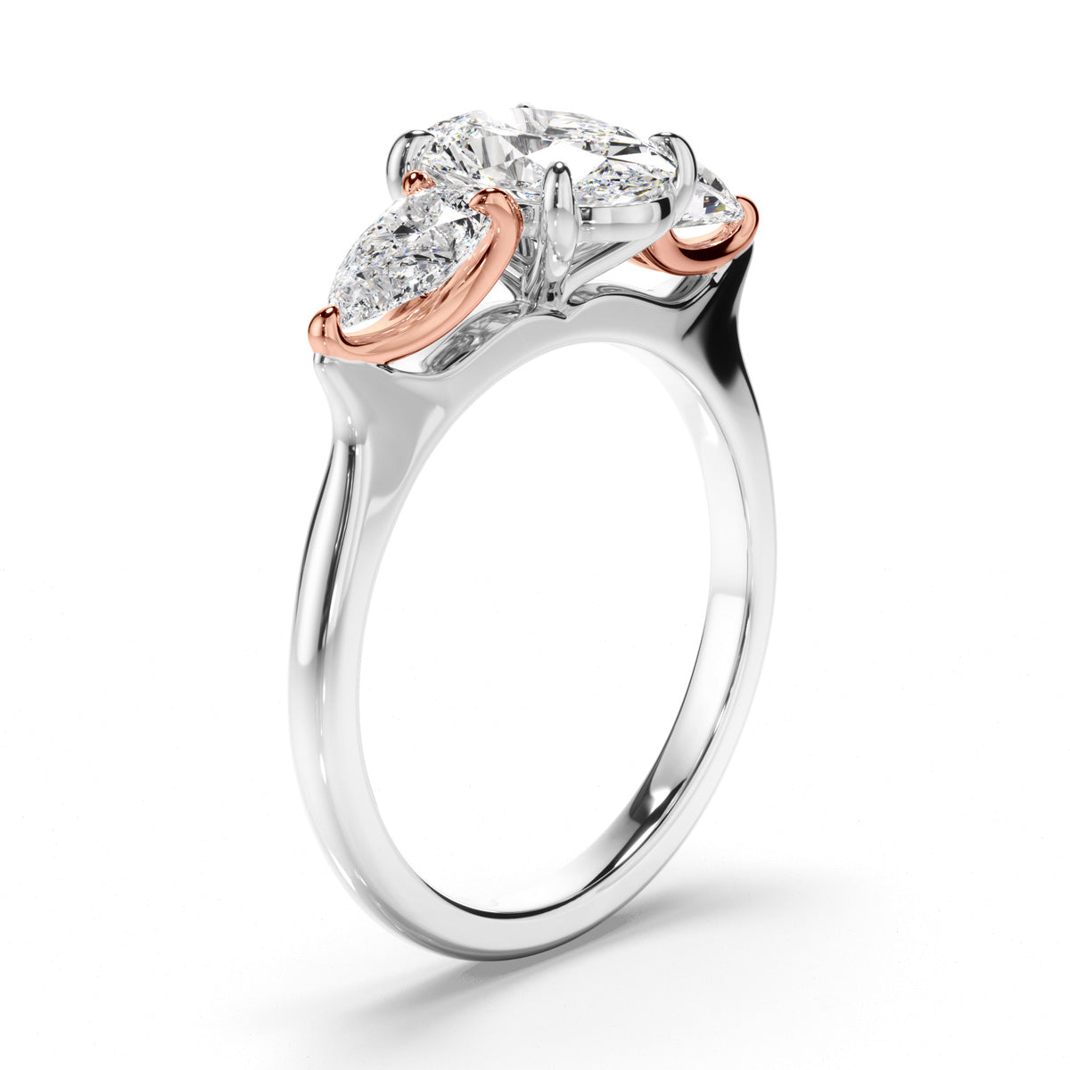 Oval Cut Diamond Trilogy Engagement Ring with Pear Sides