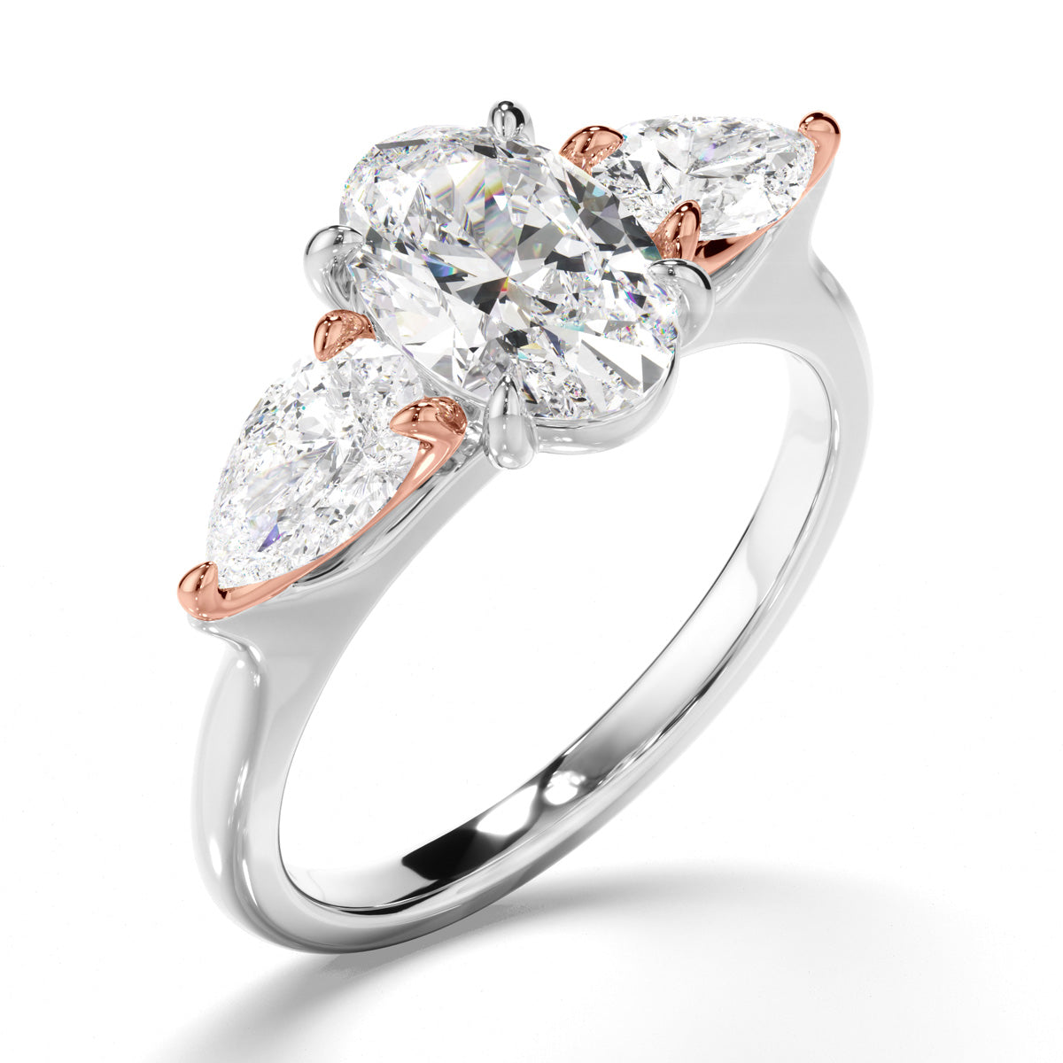 Oval Cut Diamond Trilogy Engagement Ring with Pear Sides