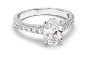 Oval Cut Diamond Engagement Ring with Diamond Sides