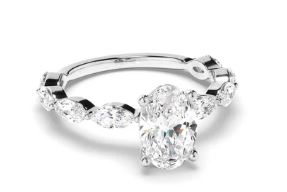 Oval Cut Diamond Solitaire Engagement Ring with Marquise Sides