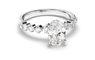 Oval Cut Diamond Engagement Ring with Diamond Sides