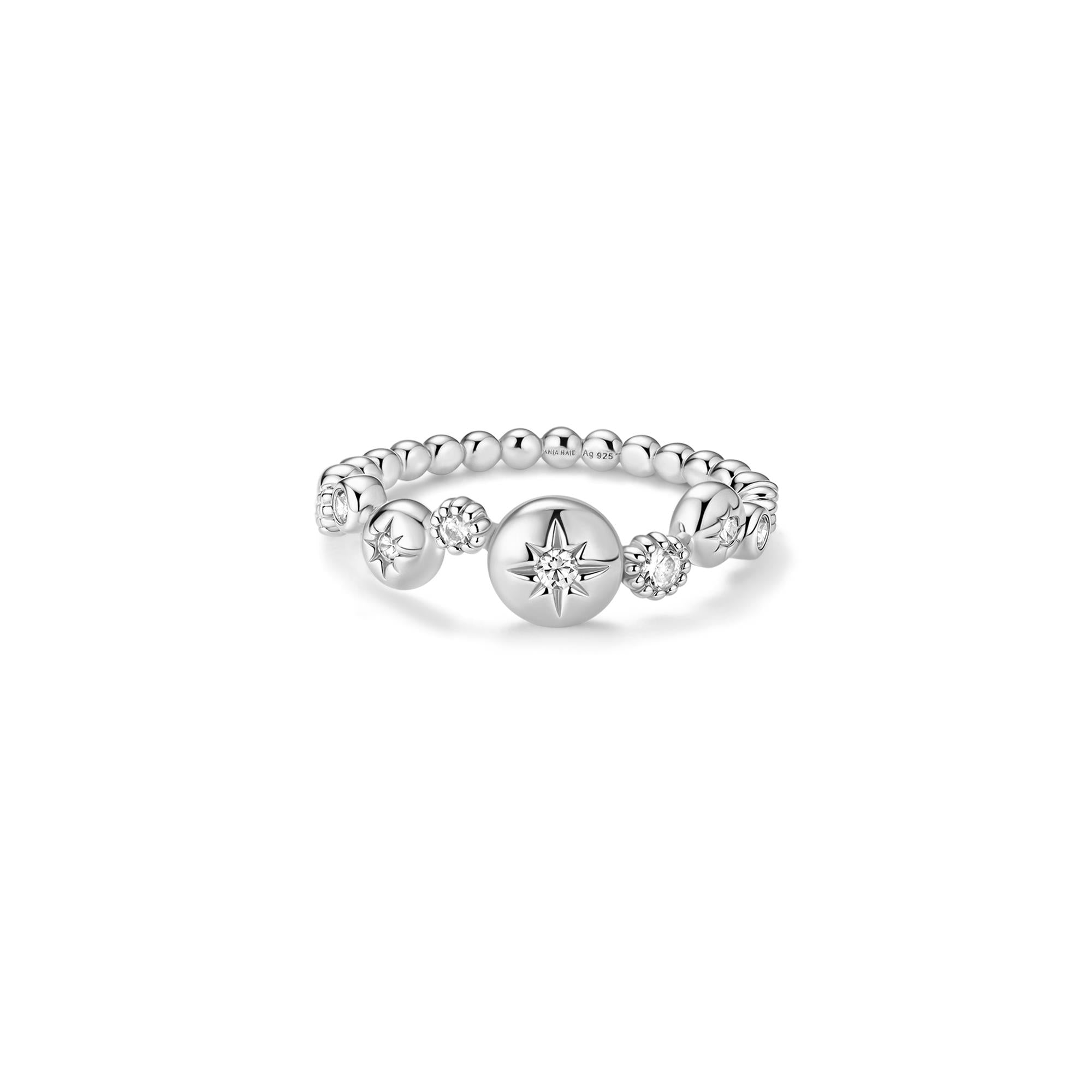 Ania Haie Silver Starburst Zig-Zag Beaded Ring