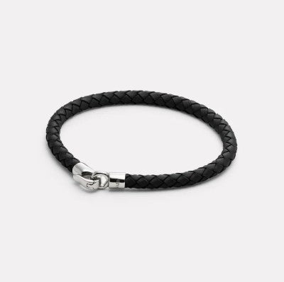 Najo Mariner Men’s Black Plaited Leather and Steel Bracelet