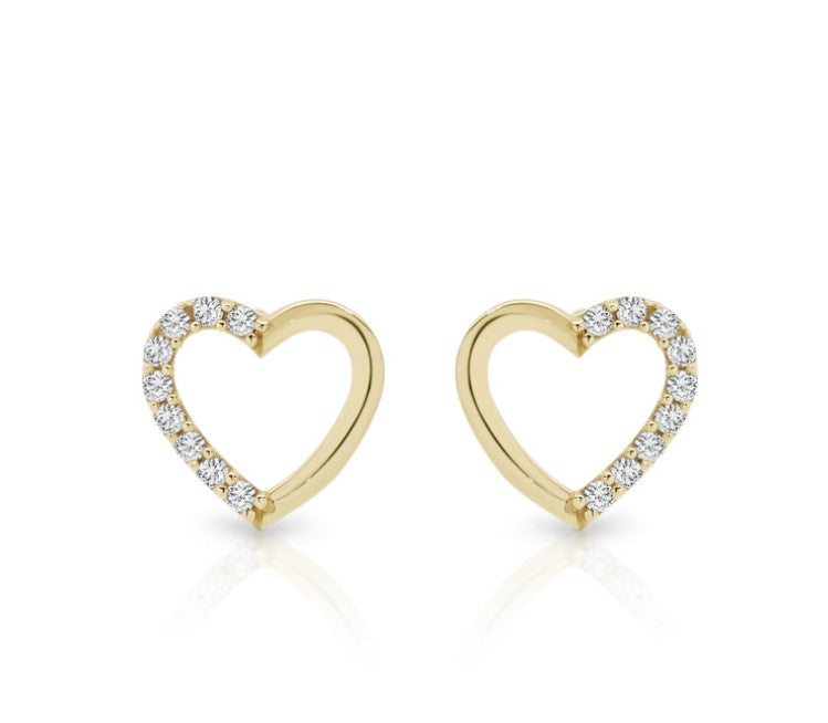 9ct gold stone set heart studs